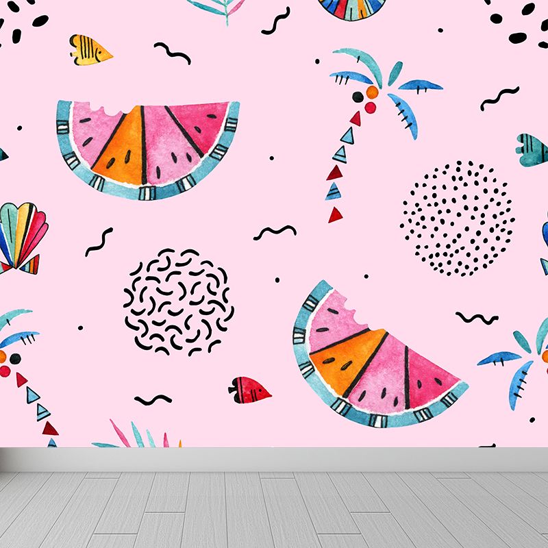 Washable Watermelon Wall Mural Non-Woven Cloth Tropical Wall Decor for House Interior