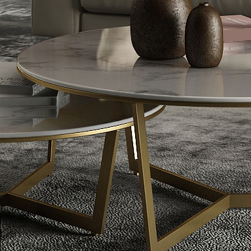 Glam White Frame Coffee Table Round Slate Top Cocktail Table