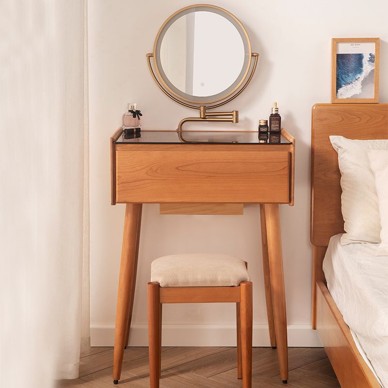 Contemporary Make-up Vanity Bedroom Glass Lighted Mirror with Drawer