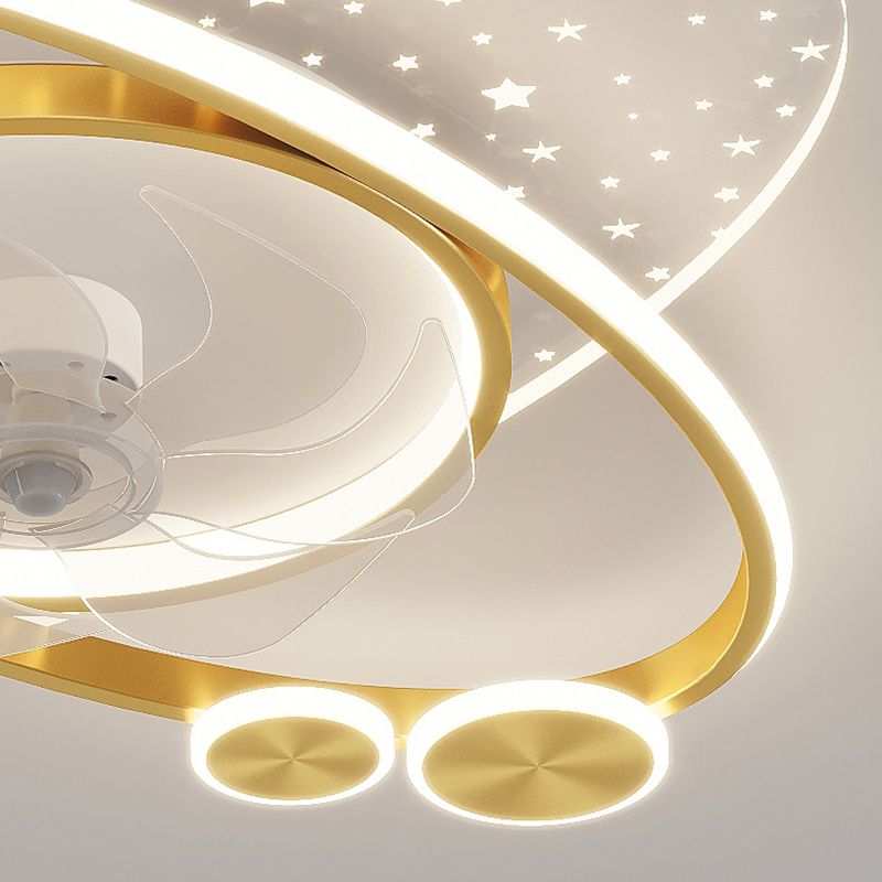 7-Blade Modernism Ceiling Fan Golden/Black LED Fan with Light for Foyer