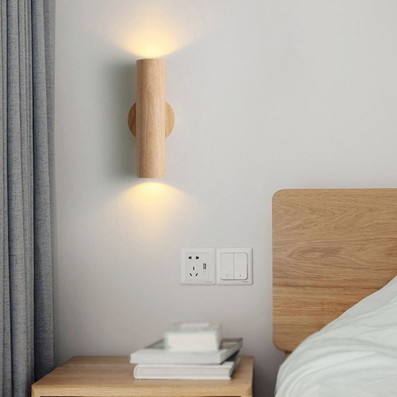 Contemporary Wood Wall Light Cylinder Lighting for Living Room