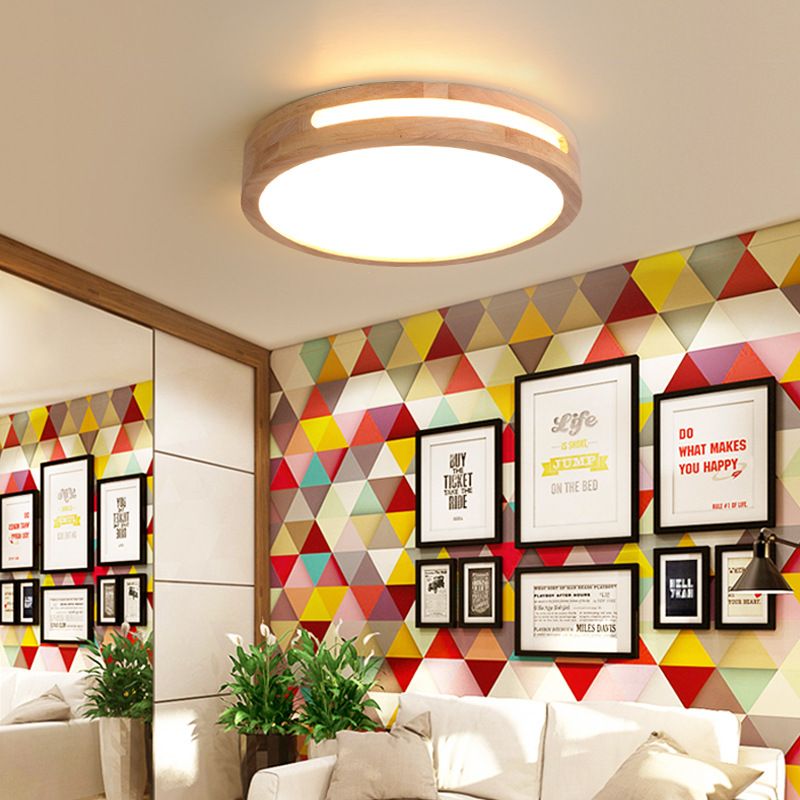 Plafoniera da incasso a LED nordica con diffusore in acrilico Lampada da soffitto a tamburo in legno naturale in bianco caldo, diametro 12"/16"/19,5"