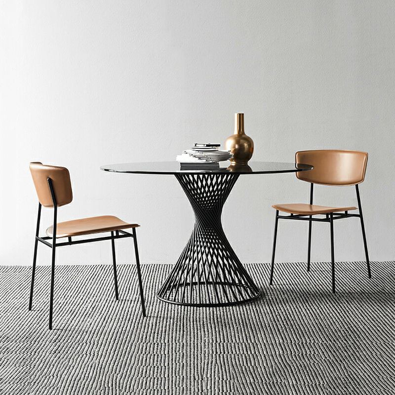 Chaise latérale de restaurant contemporaine en cuir, chaise de salle à manger ouverte de couleur foncée