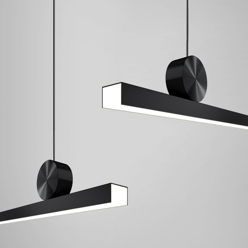 Black Modern LED Island Lighting Linear Aluminum Chandelier Light Fixture for Dining Room