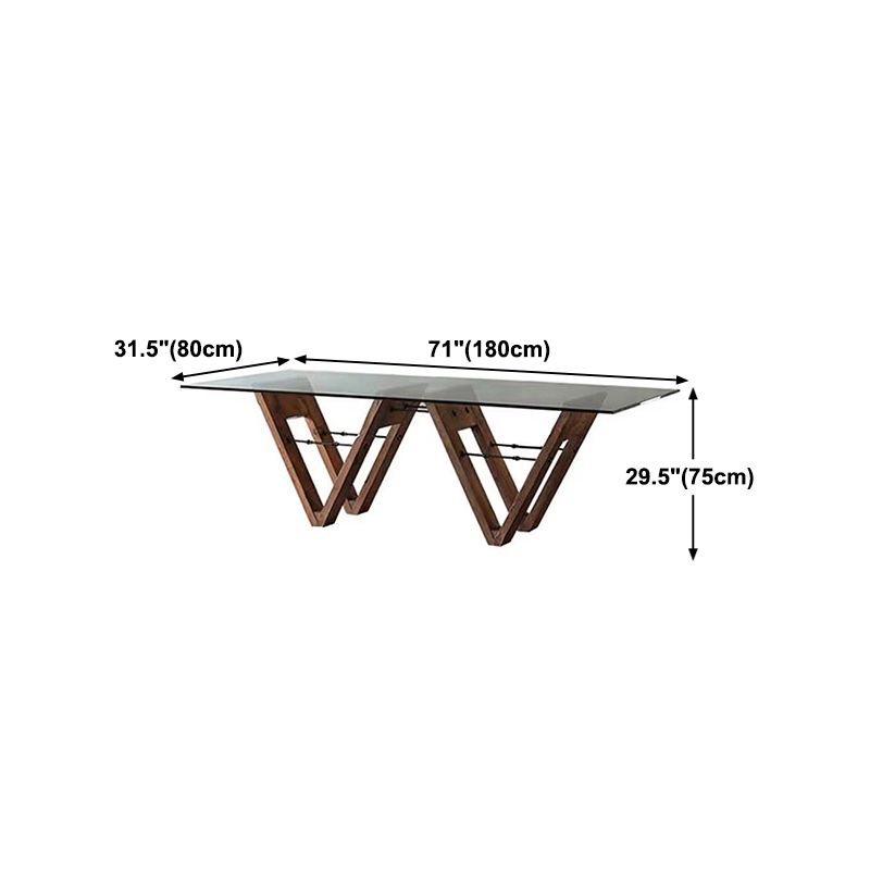 Solid Wood Contemporary Rectangle Dining Table Glass Top Table for Dining Room