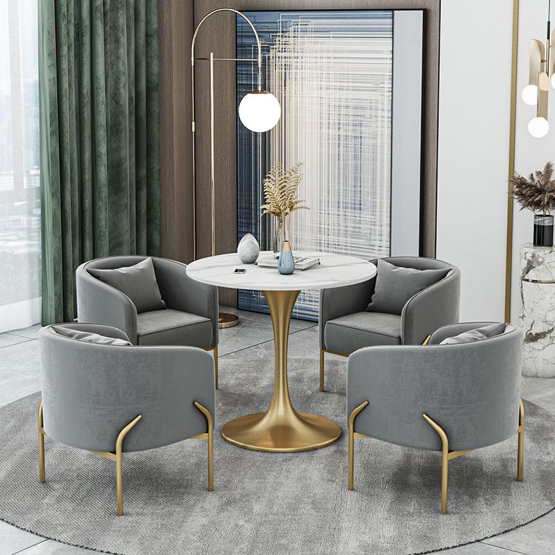 Modern Sintered Stone Dining Room Set with Round Top and Gold Base Furniture