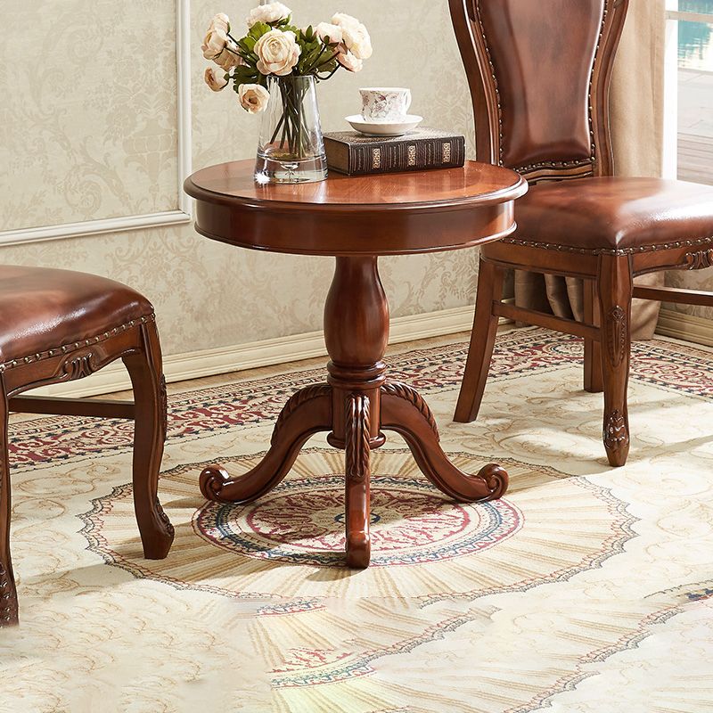 Traditional Solid Wood Round End Table Pedestal Sofa Side Accent Table in Brown