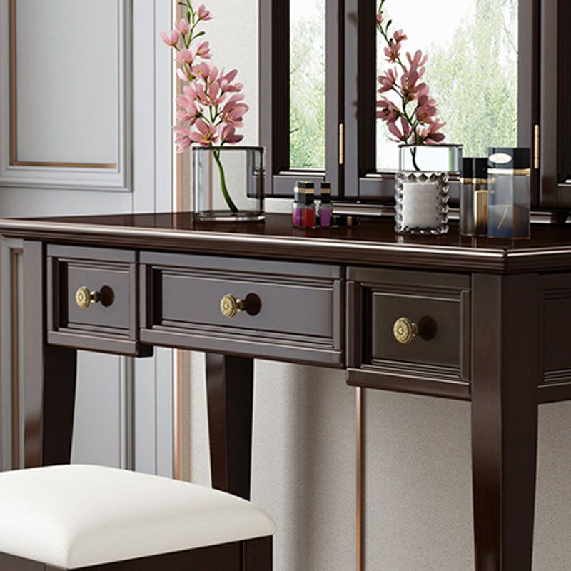 Traditional Solid Wood Vanity Makeup Table Set 3-Drawer Dressing Table