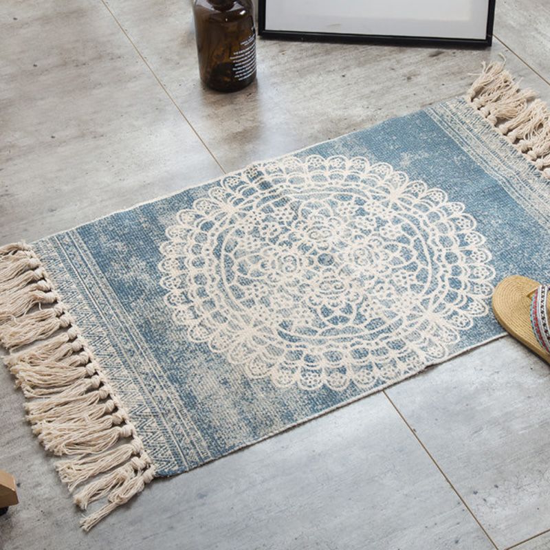 Dekorative westliche Teppich mehrfarbige Stammes gemustertes Teppichmaschine Waschbarer Pflege Teppich mit Quasten für Schlafzimmer