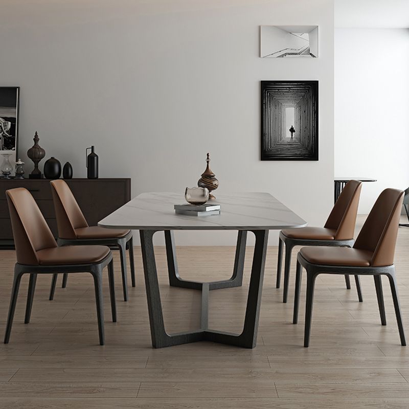 Industrial Sintered Stone Top Table Rectangle Table with Trestle Base