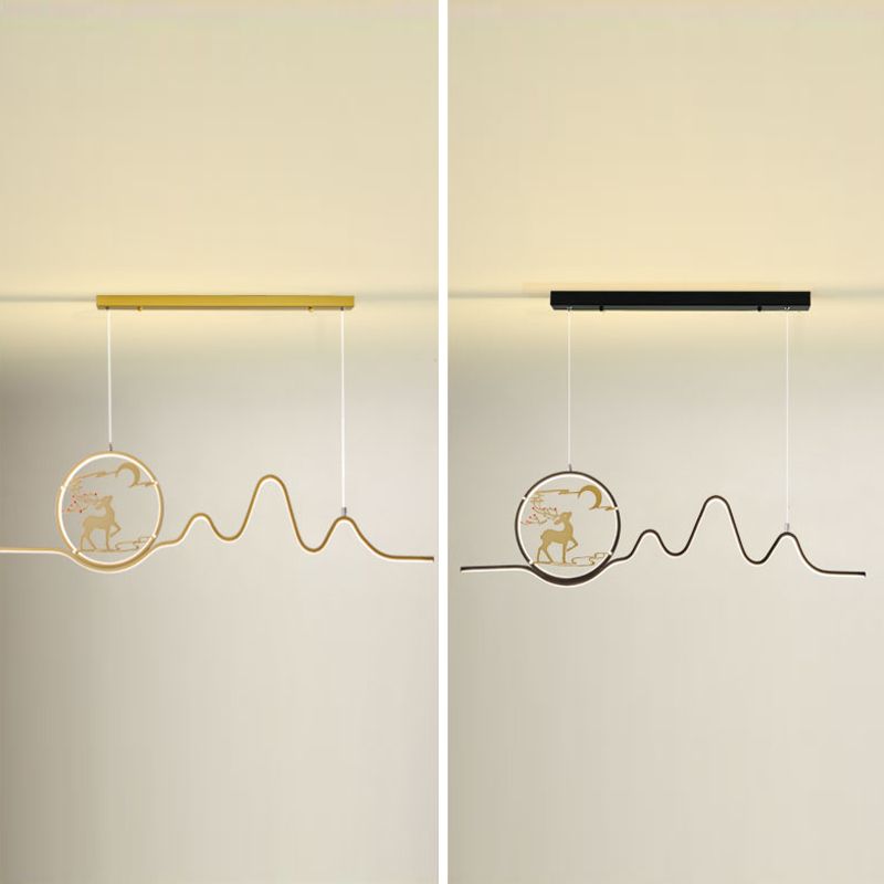 Linear Shape Island Lights Modern Style Metal Two Light Pendant Light Fixtures