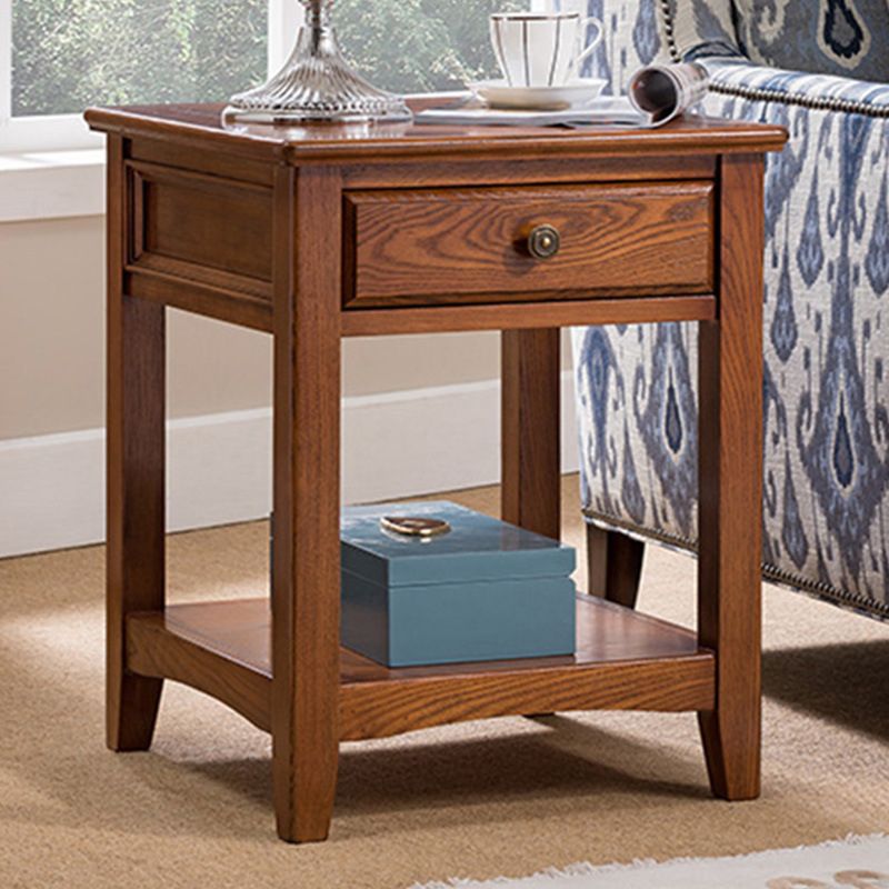 Lving Room Square Wood Top End Table Double Tier 4 Legs Side Table