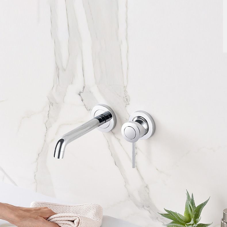 Wall Mounted Bathroom Faucet 2 Hole Faucets Low Arc Chrome Sink Faucet