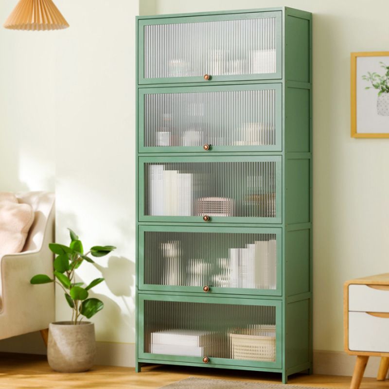 Green Glass Paned Accent Cabinet Modern Bamboo Storage Cabinet