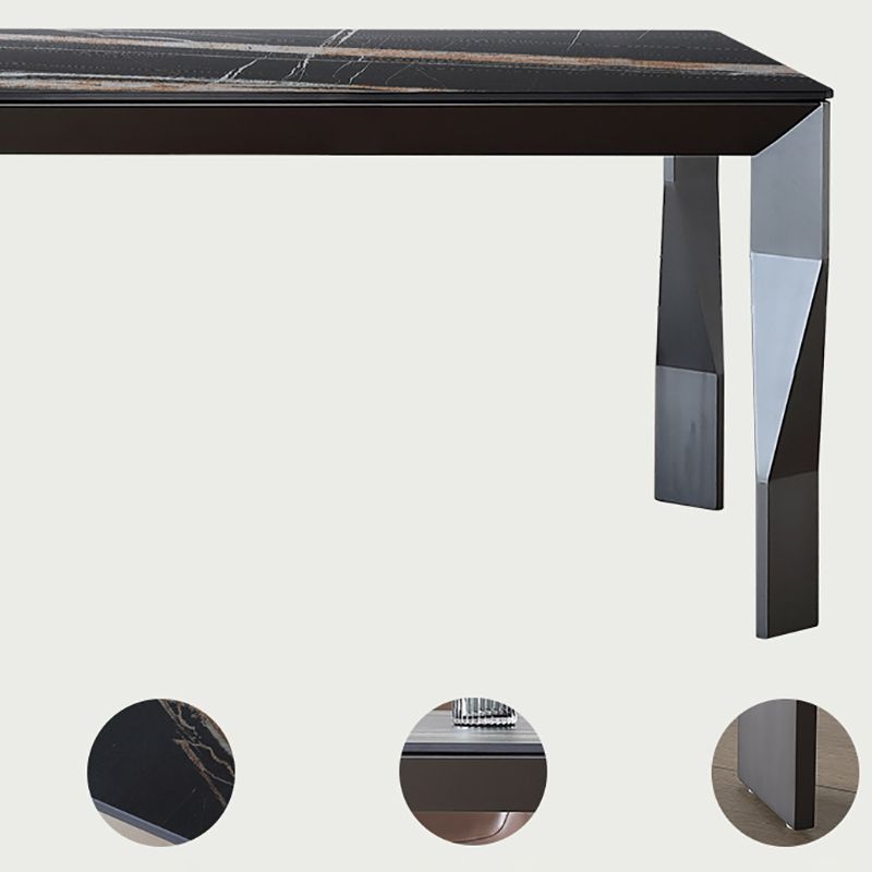Modern Black Stone Table Rectangle Dining Room Table for Kitchen