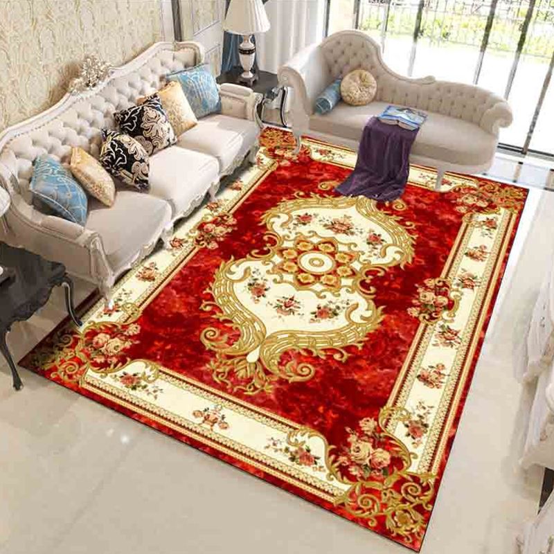 Multi-Color Living Room Rug Western Flower Print Indoor Rug Polypropylene Anti-Slip Pet Friendly Easy Care Carpet