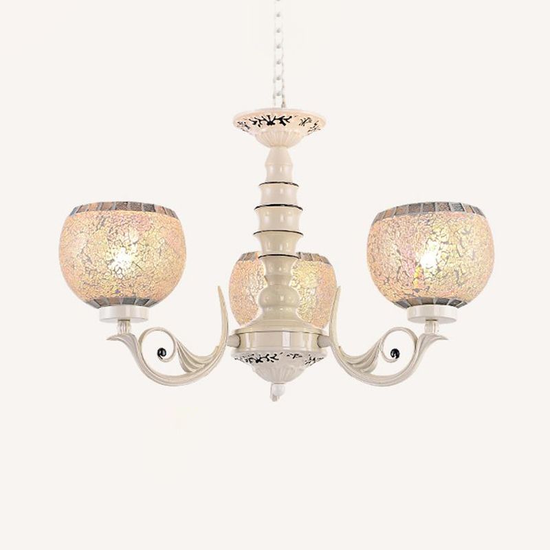 White 3/5/8 Lights Chandelier Pendant Light Tiffany Style Crackle Glass Ball Suspension Lighting Fixture