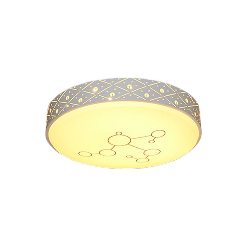 Round Metal Flush Light Fixture Modernism LED White Flush Mount Lamp with Hollow Out Design in White/Warm/3 Color Light