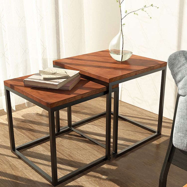 Scandinavian Nesting Coffee Table Set with Solid Wood Top and Iron Base