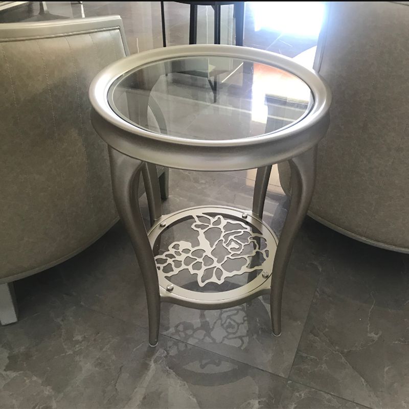 25.6" Tall Round Glass Top Side Table Wood 4 Legs End Table with Shelf