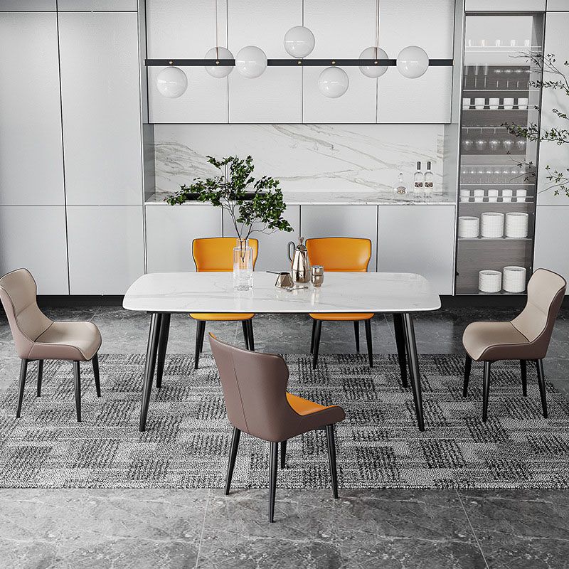 Stone Top Dining Table Traditional Luxury Table with 4 Legs in Black