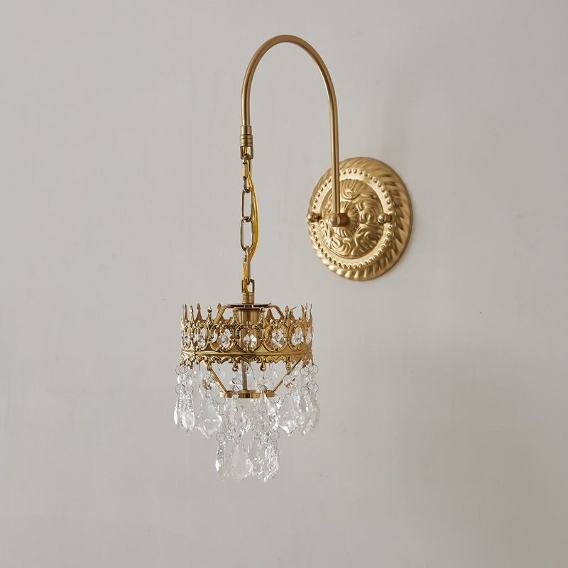 Dual-Layered Wall Lighting Ideas Modern Style Crystal 1-Light Sconce Light Fixture in Brass