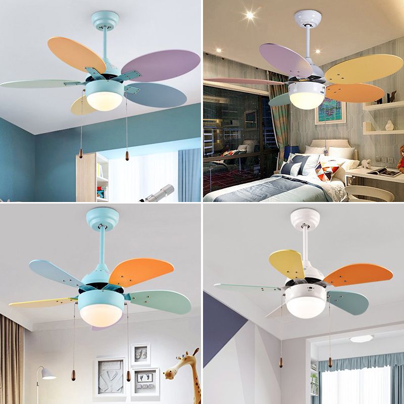 Colorful Pendant Fan Light Cartoon LED Semi Flush Mount Ceiling Lamp
