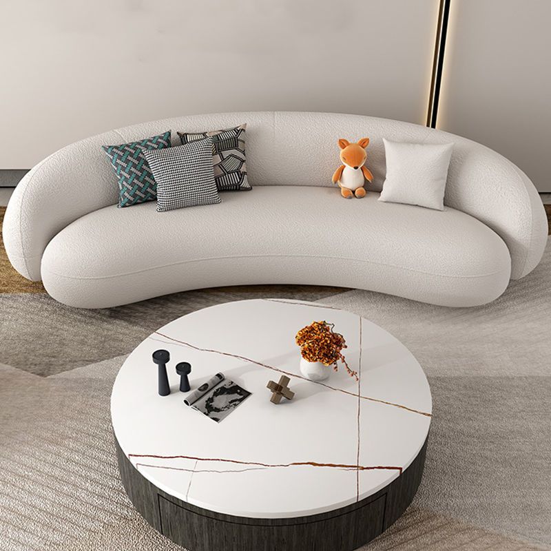 Modern White/grey Wool Curved Sofa Tight Back Stationary Sectional