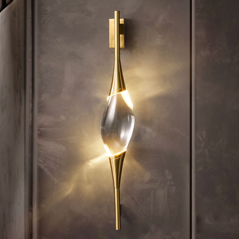 Gold LED Wall Lamp in Modern Luxury Style Copper Teardrop Wall Sconce with Crystal Shade