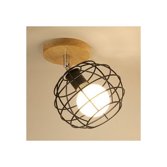 1 Licht einstellbare Quadrat/Kugel Deckenleuchte mit Käfig Schatten Industrial Black Metall halbbündiges Licht für Korridor