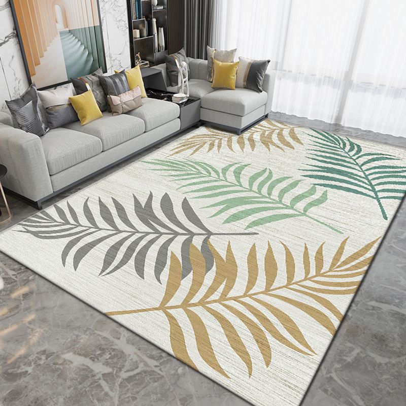 Simple Modern Area Rug Leaves and Animals Pattern Carpet Anti-Slip Backing Rug for Home Decoration