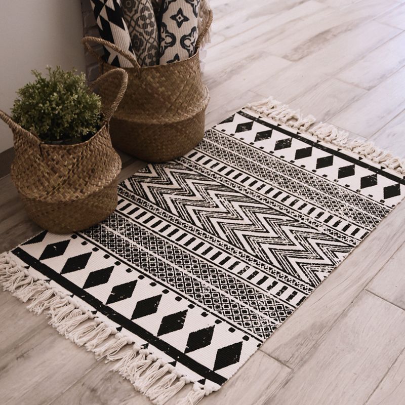 Classic Americana Print Rug Vintage Area Carpet with Fringe Cotton Blend Carpet for Living Room