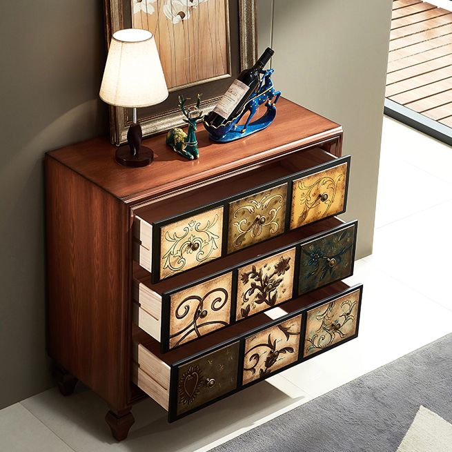 Rustic Chest Wood Top and Legs Chest Drawers with Drawers for Bedroom