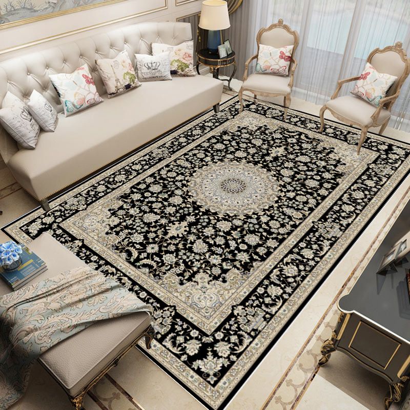 Mid-Century Washable Carpet Medallion Print Rug Polyester Anti-Slip Backing Carpet for Home Decor