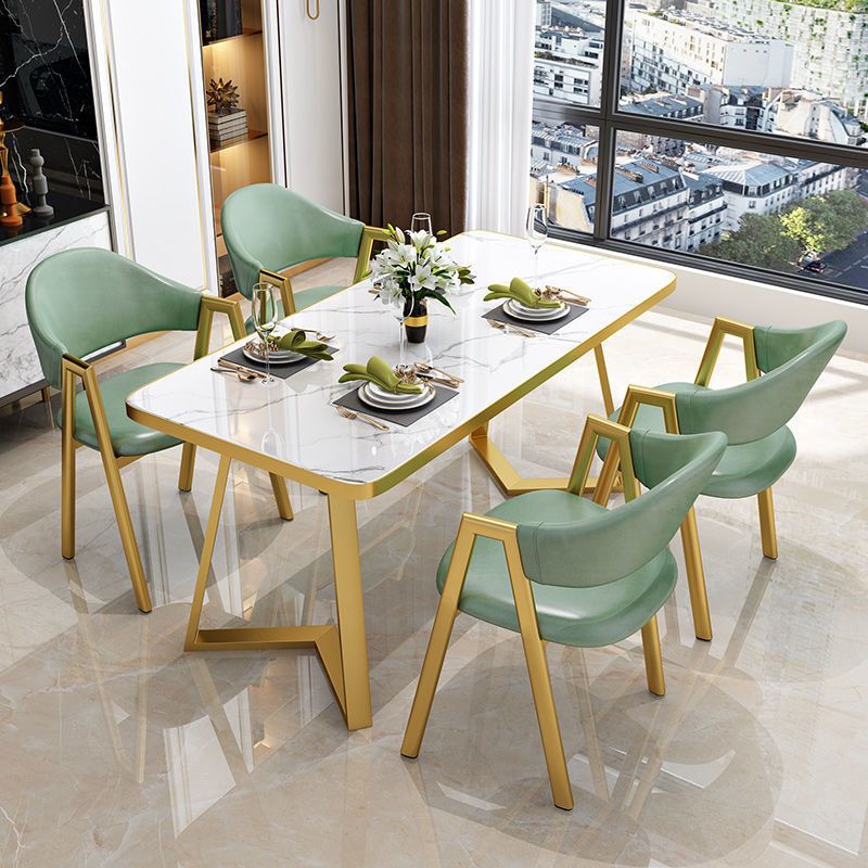Dinner Room Dining Table Kitchen Luxury Stone Metal Base Dining Table