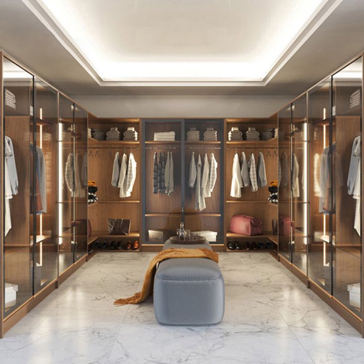 Brown Storage Cabinet with Glass Doors Contemporary Cabinet with Drawers