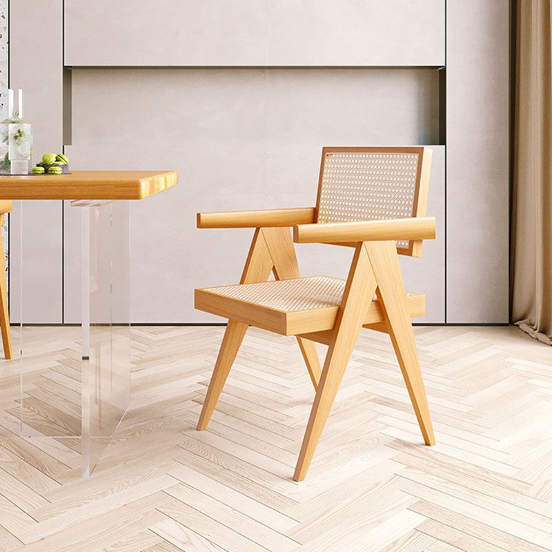 Modern Rectangular Dining Set Solid Wood and Acrylic 1/2/5 Pieces Natural Table and Chairs