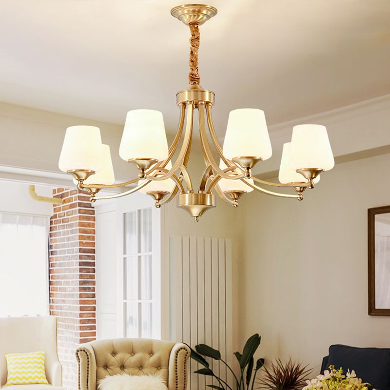 Multi-Head Hanging Light Fixtures Traditional Brass Chandelier Lamp with White Glass Shade