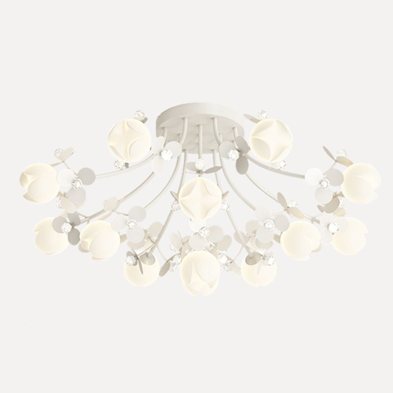 Modern Crystal Flush Mount Flower Shape Ceiling Light with Plastic Shade for Living Room