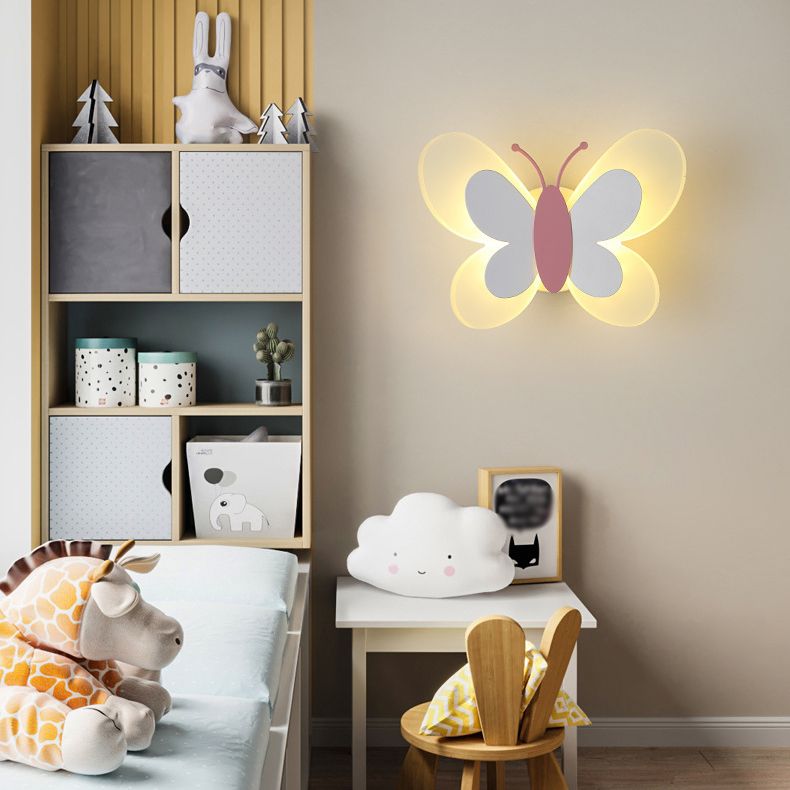 Metal Butterfly Shape Wall Light Kid Style 2 Lights Wall Mount Fixtures