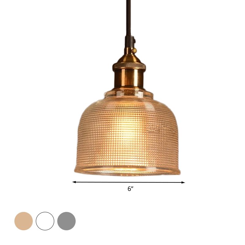 Traditional Cup Shaped Pendant Light Ridged Glass 1 Light Hanging Lamp for Balcony Kitchen