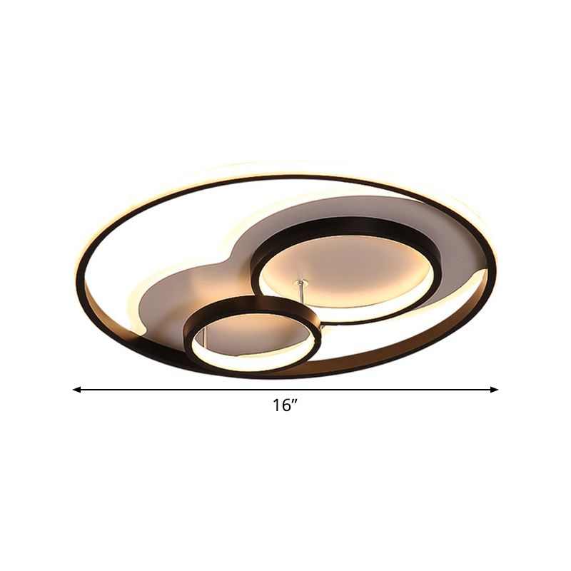 Multi-Ring Acrylic Ceiling Mount Lamp Modernism Black LED Flush Mount Recessed Lighting in Warm/White Light, 16"/19.5" Width