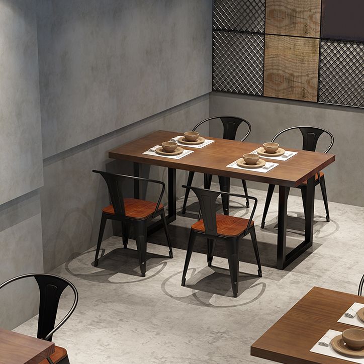 Brown Solid Wood Dining Table Industrial Rectangle Dining Table with Black Frame