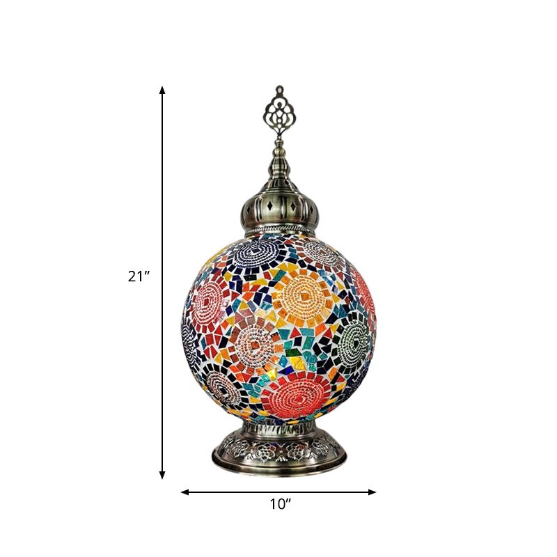 1 tête tachée d'art tachée lampe de table traditionnelle blanc / rouge / jaune globe de nuit.
