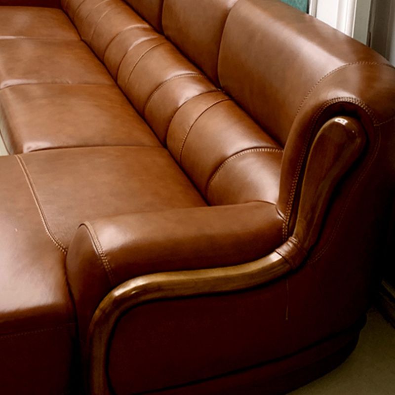 Genuine Leather Round Arm Sectionals Dark Brown 36.61"High Cushion Back Sofa