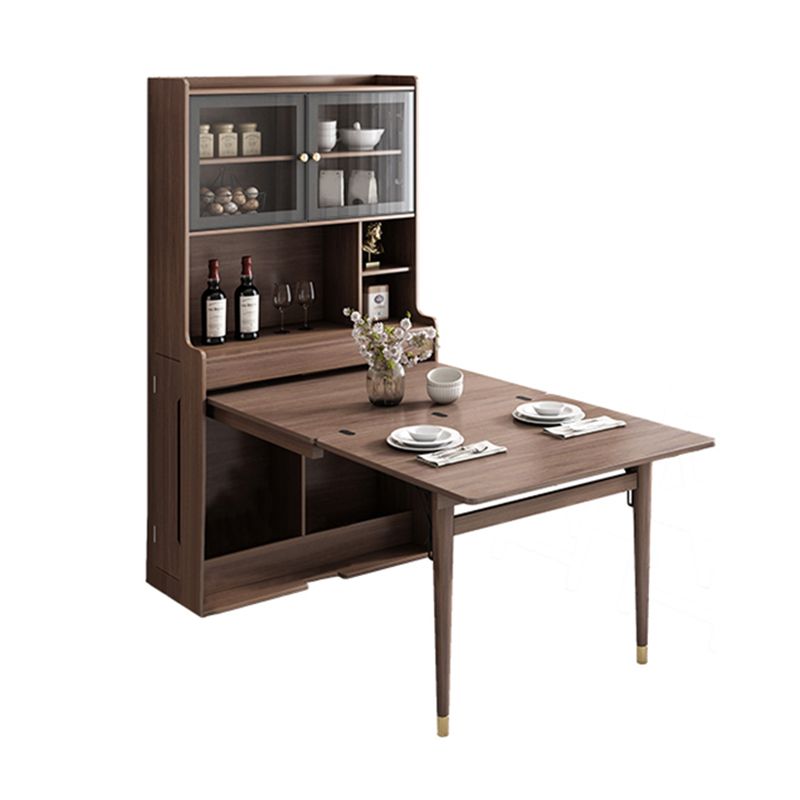 Modern Rectangle Folding Wood Dining Table for Small Space with Storage