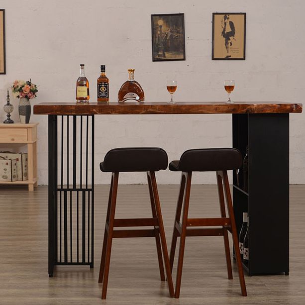 Living Room Brown Bar Dining Table Rectangle Storage Wood Pub Height Dining Table