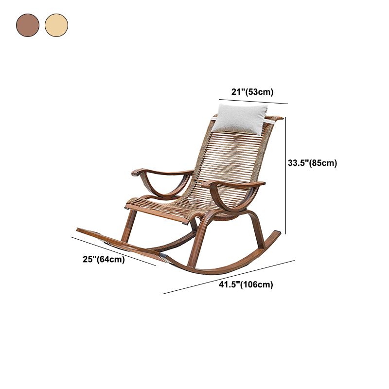 Contemporary Rocking Chair Rattan Trapezoidal Back Solid Color Porch Rocking Chair