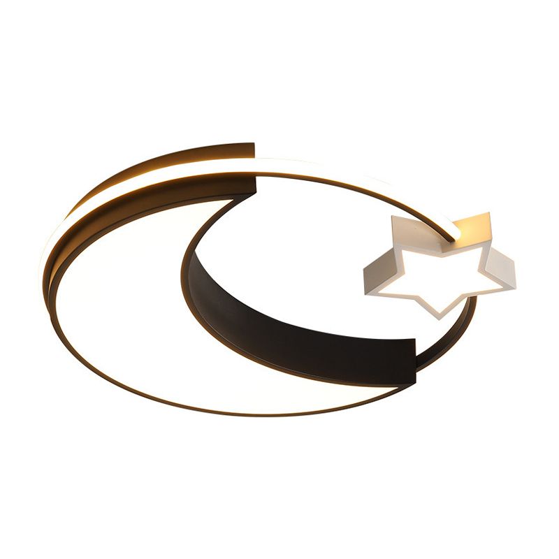 Kids Moon and Star Flush Mount Fixture Acrylic LED Bedroom Ceiling Mounted Light in Gold/Black and White
