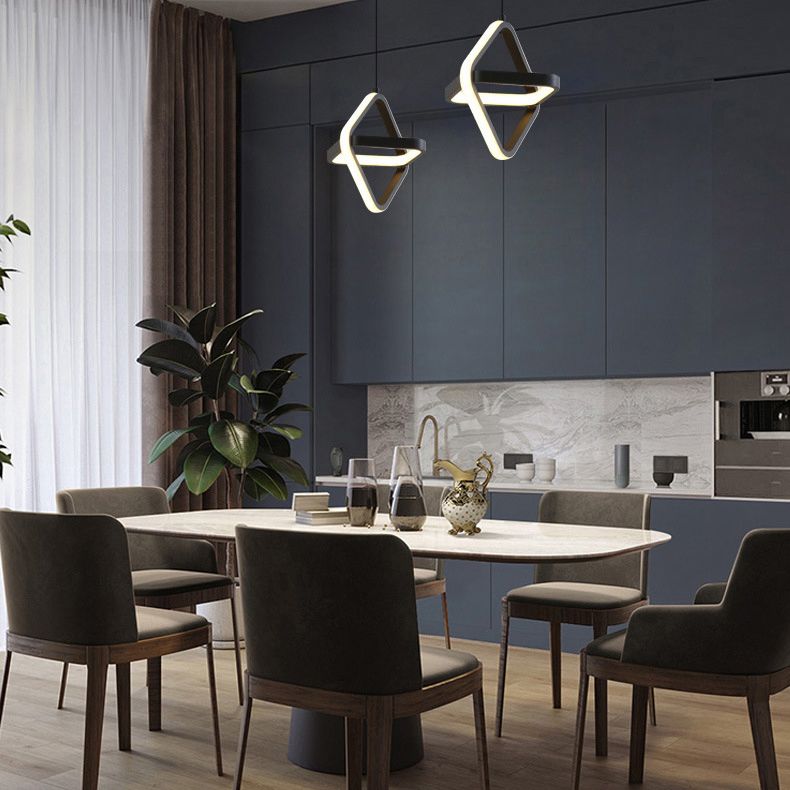 Moderno ciondolo rettangolare da 20 w camera da letto leggero soggiorno a led in alluminio nero